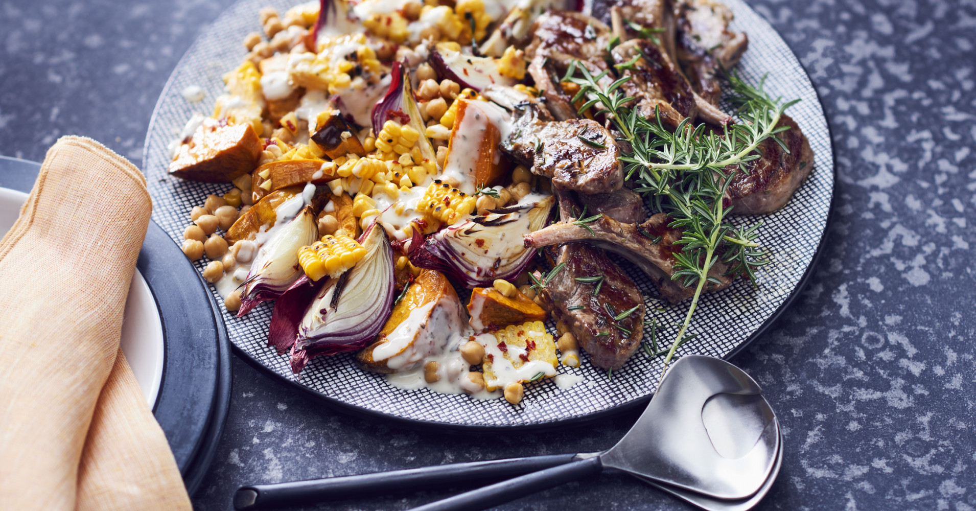 Roasted Sweet Potato Salad with Corn and Chickpeas Recipe | myfoodbook