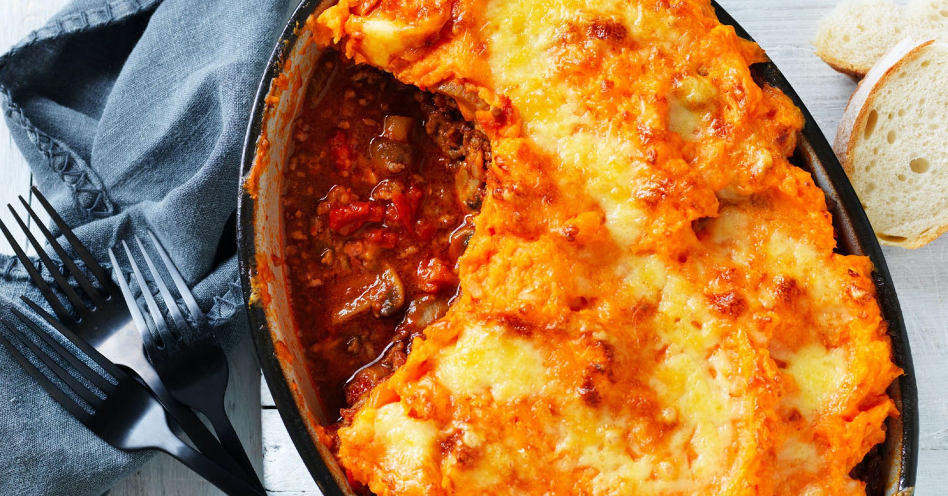 Beef, Tomato and Mushroom Cottage Pie with Sweet Potato Recipe | myfoodbook