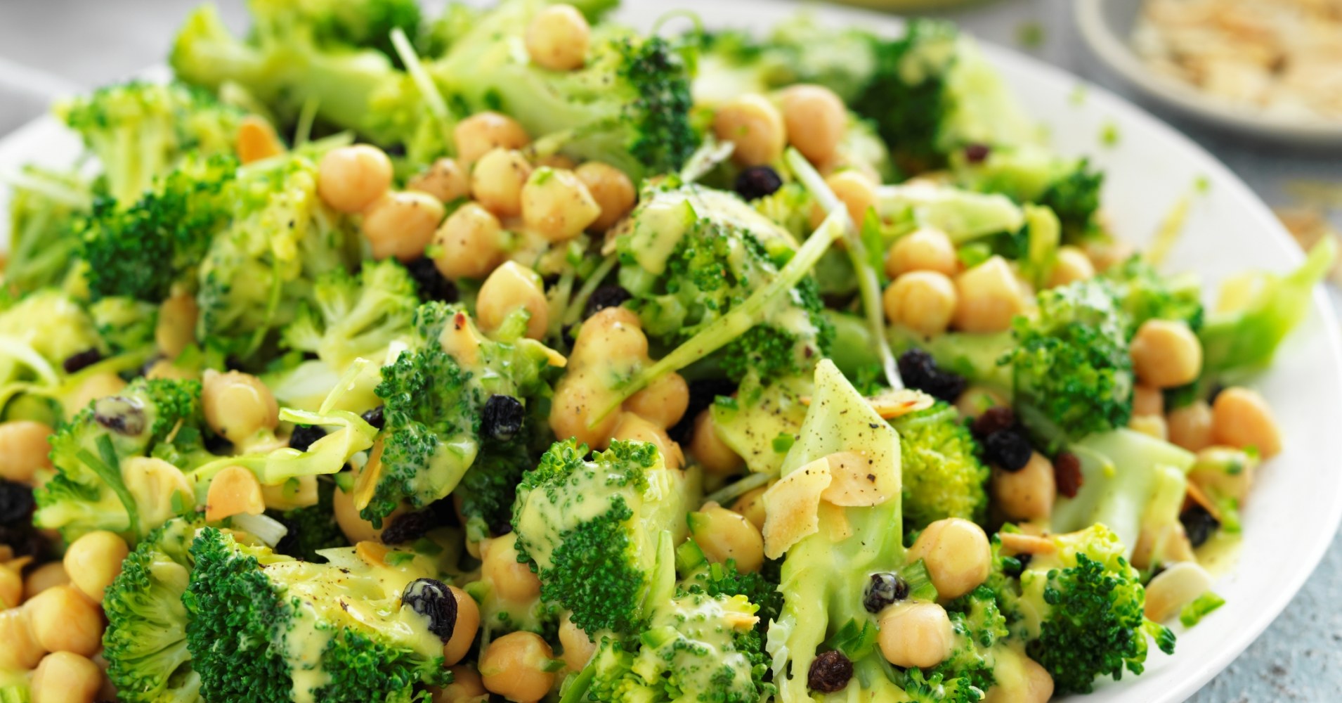 Broccoli, Currant, Chickpea and Almond Salad Recipe | myfoodbook