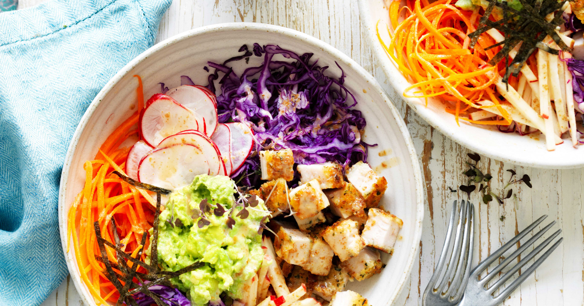 Avocado, chicken and cabbage nourish bowl Recipe | myfoodbook | Chicken avocado nourish bowl recipe