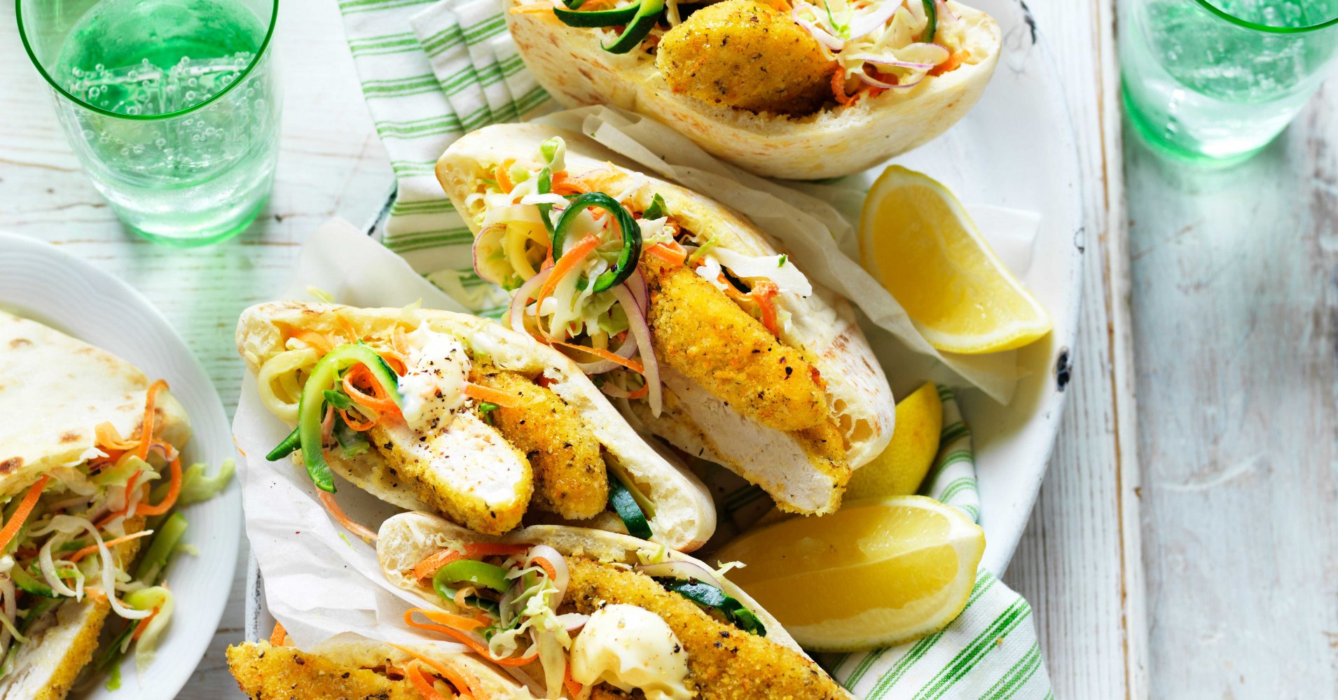 Lemon and Pepper Chicken, Zucchini Slaw Pitas Recipe | myfoodbook