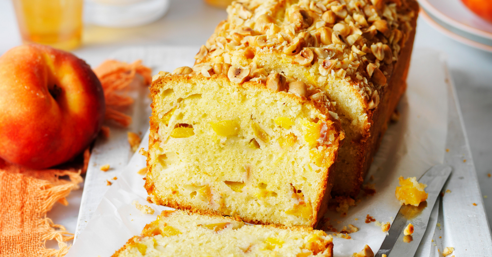 Peach, coconut and hazelnut loaf Recipe | myfoodbook | Fresh Peach cake recipe