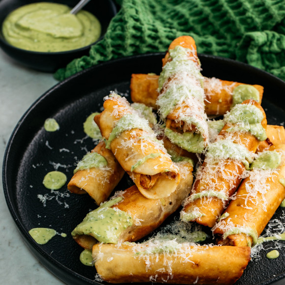 Mexican Chicken Taquitos with Green Salsa