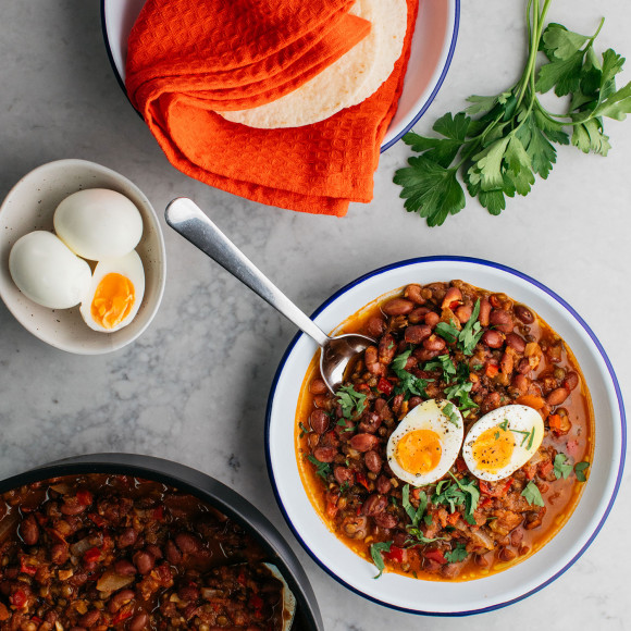 Mexican Braised Beans with Soft Boiled Egg recipe by Justine Schofield