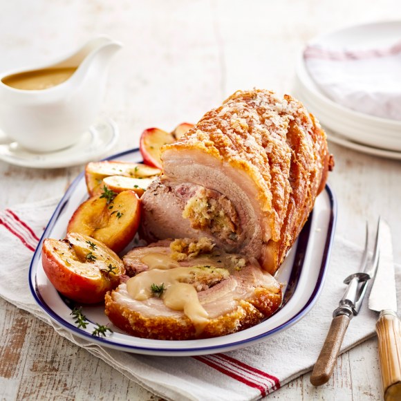 Roast Pork loin recipe with herb stuffing and the best technique to make crispy cracking