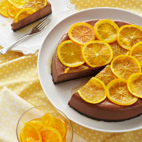 Chocolate Cheesecake with Syrupy Oranges