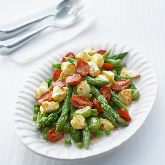 Oven Roasted Tomato, Broad Bean and Asparagus Salad Recipe