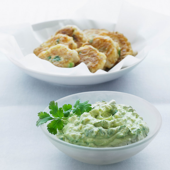 Guacamole with Prawn Fritters