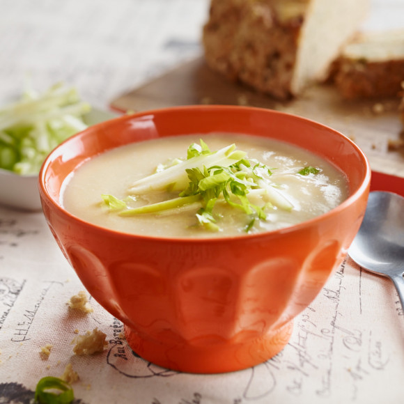 Celery Celeriac and Parsnip Soup with Cheesy Parsnip Cob