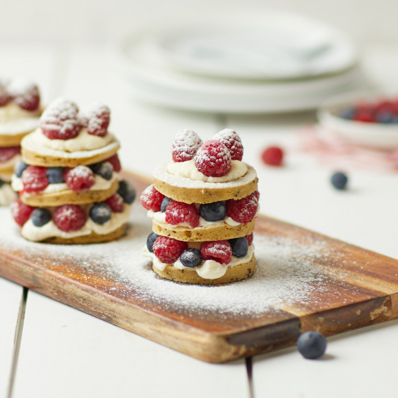 Mini Berry Pancake Stacks