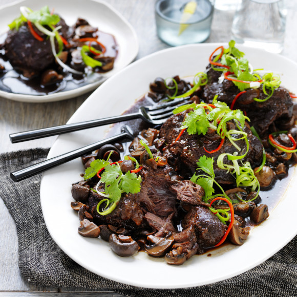 Asian-Style Slow Cooked Beef Cheek with Mushrooms