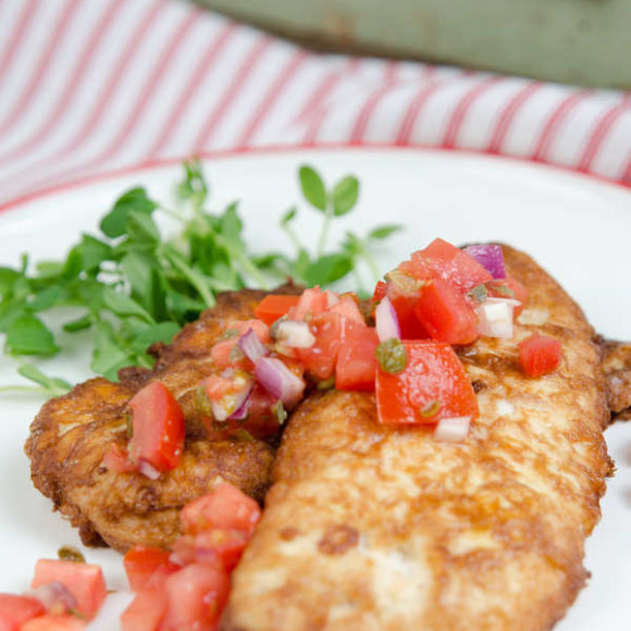 Chicken Parmigiana with Tomato & Caper Salsa