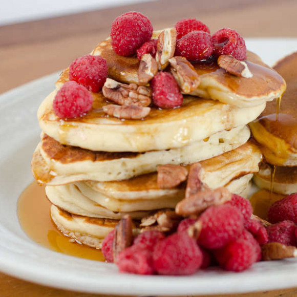 Buttermilk Pancakes with Raspberry & Pecan Salad