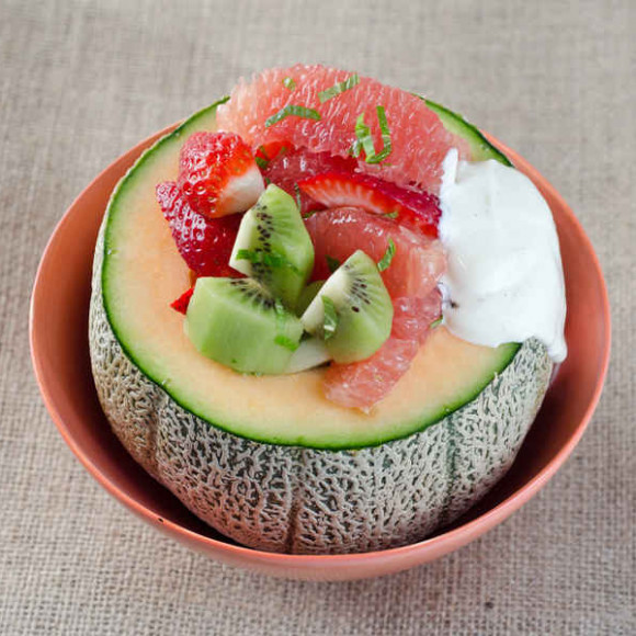 Cantaloupe Fruit Salad with Vanilla Greek Yoghurt