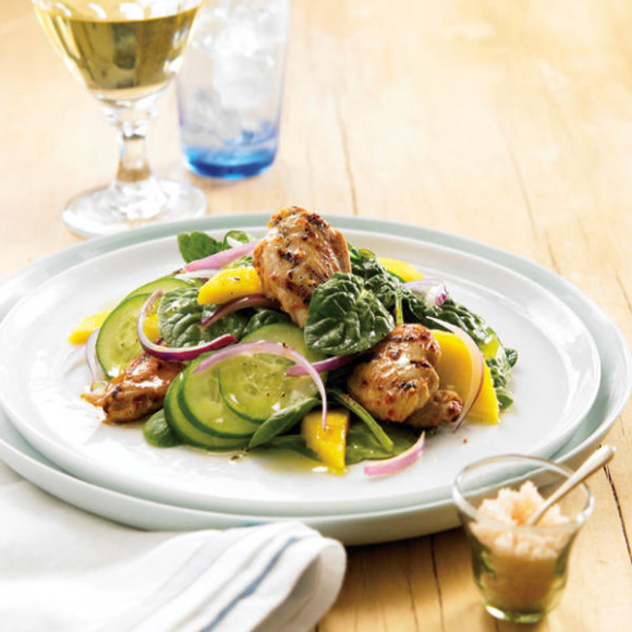 Portuguese Quail with Baby Spinach and Mango Salad