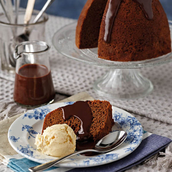 Honey Spice Chocolate Pudding with White Chocolate and Coconut Ice Cream