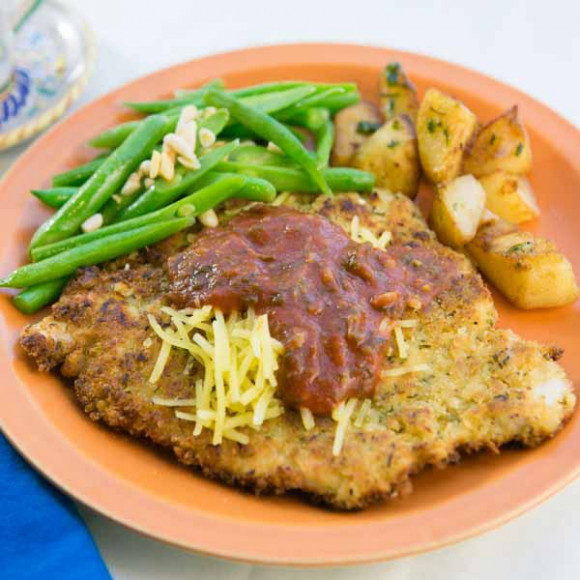 Chicken Parmigiana with Tomato, Basil Sauce