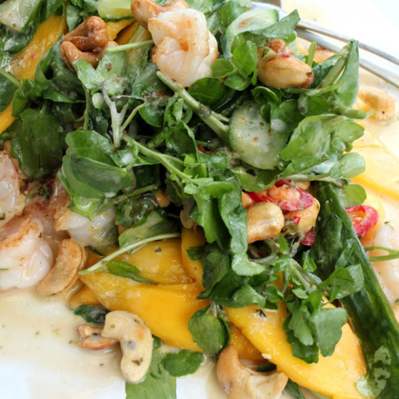 Prawn, Mango and watercress salad with coconut dressing