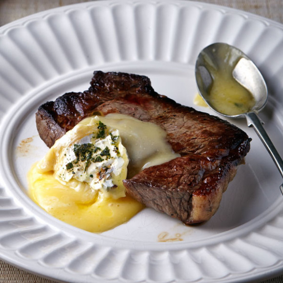 Seared Steak with Oozy Garlic and Herb Baked Brie