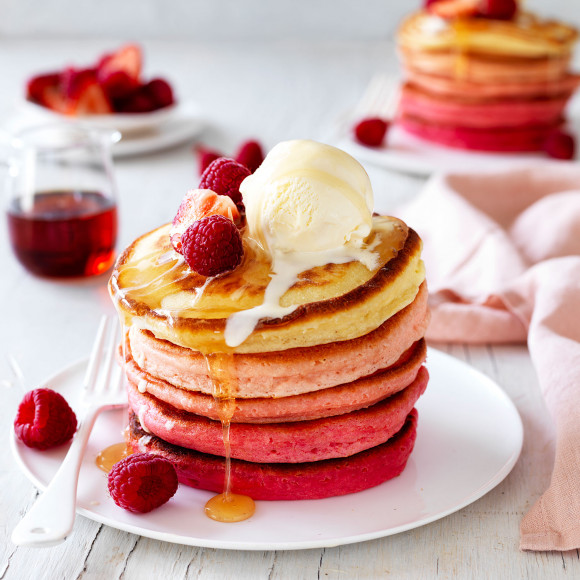 Pink pancakes stack