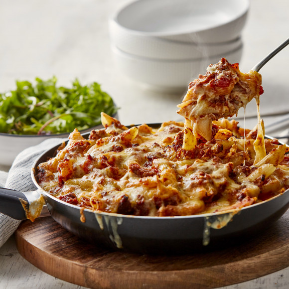 Speedy Skillet Pasta Bake Recipe Myfoodbook Quick Bolognese Pasta Bake