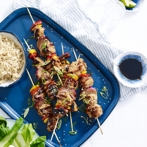 Asian Turkey Skewers with Brown Rice