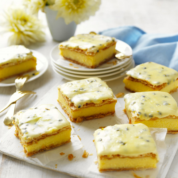 Vanilla slice recipe with passionfruit icing 