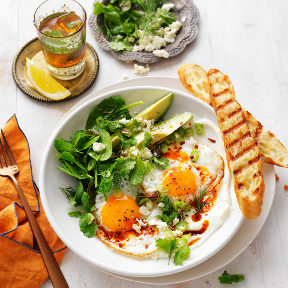 Turkish eggs with whipped yogurt and fresh herbs World Egg Day recipe