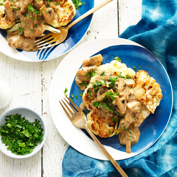 Roasted Cauliflower Steaks With Mushroom Sauce Recipe Myfoodbook How To Make Cauliflower Steaks