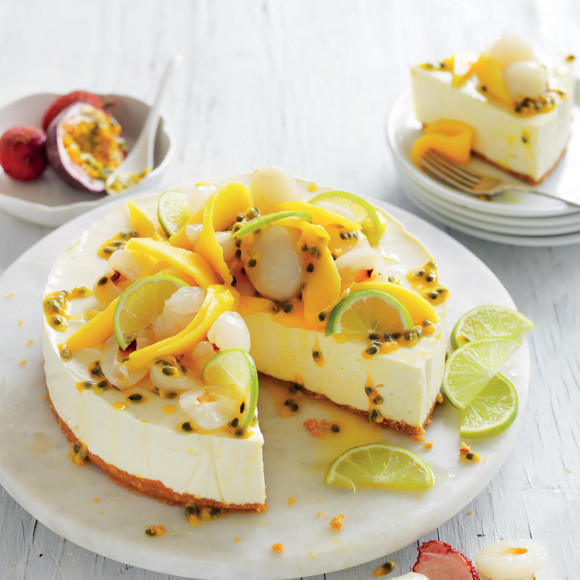 Easy Australian no-bake Lime, mango and passionfruit Cheesecake