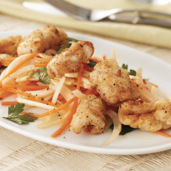 Salt and pepper squid with fennel and carrot salad 