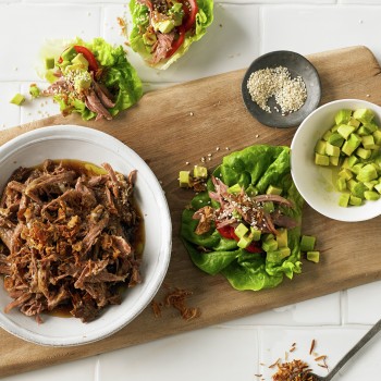 Pulled Lamb recipe served in Lettuce Boats
