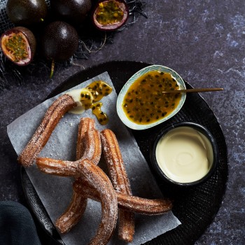 Tropical Churros with Passionfruit Sauce