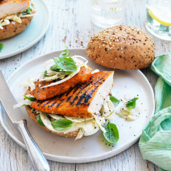 Tuscan chicken burgers with fennel slaw 