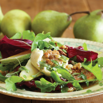 Grilled Pear Salad with Fresh Curd and Walnuts