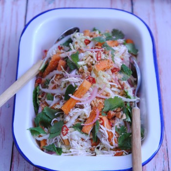Asian-style Poached Chicken Salad with Sweet Persimmon and Somtan Dressing