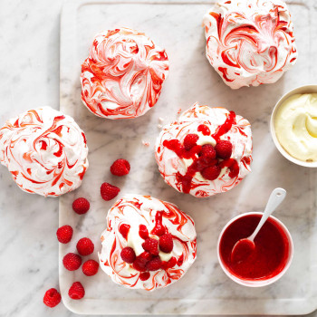 Large Rosewater and raspberry soft meringues