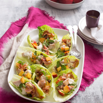 Christmas leftover Turkey, Nectarine and Walnut Salad in Lettuce Cups