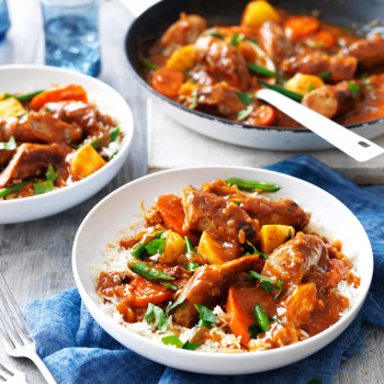 Sweet and Savoury Sausage Curry recipe. Traditional curried sausages
