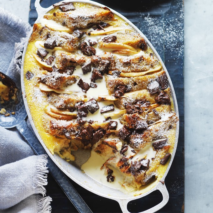 Pear And Chocolate Bread And Butter Pudding Recipe Myfoodbook