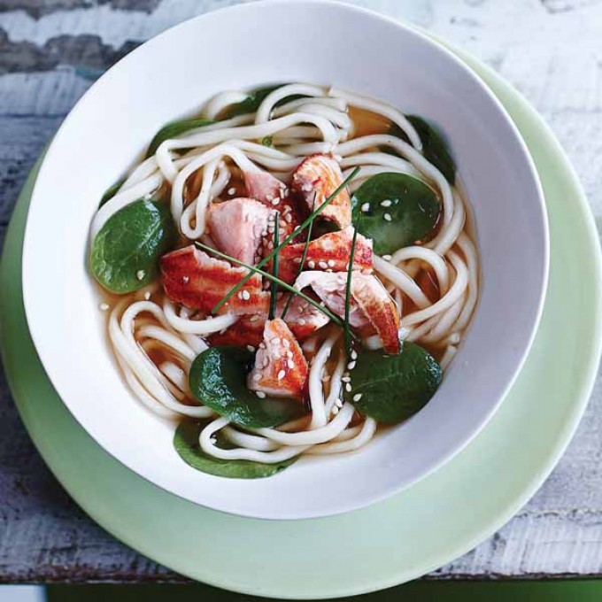 Japanese Noodle Broth with Salmon & Spinach Recipe myfoodbook