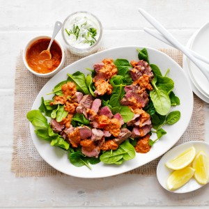 BBQ Lamb And Spinach Salad recipe