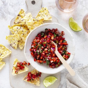 Mexican Corn Chip recipe with Strawberry and Jalapeno Salsa