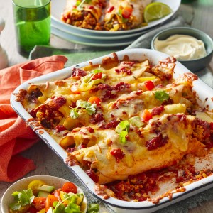 Chicken enchiladas with rice and cheese dinner recipe
