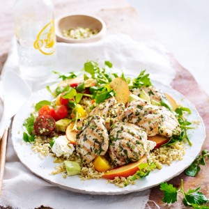 Chargrilled Herb Chicken with Freekeh and Peach Salad Lilydale