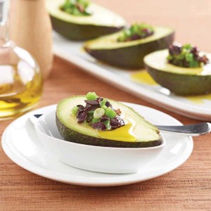 Avocado entree recipe idea with Black Olives