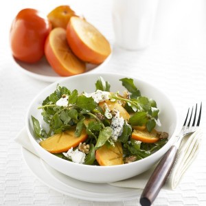 Persimmon and watercress salad with gorgonzola and toasted walnuts