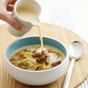 Cinnamon Quinoa Porridge With Banana Pecan Topping