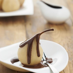 Poached Pears In Chocolate Sauce