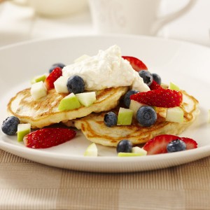 Fluffy Ricotta Pancakes with apple and berries